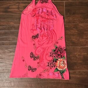 Ed Hardy by Christian Audigier Vintage NWOT Vibrant Pink Floral Mini Dress
